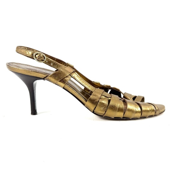 Coach Shoes - Coach Gold Slingback Strappy Heel Sandals with Peep Toe